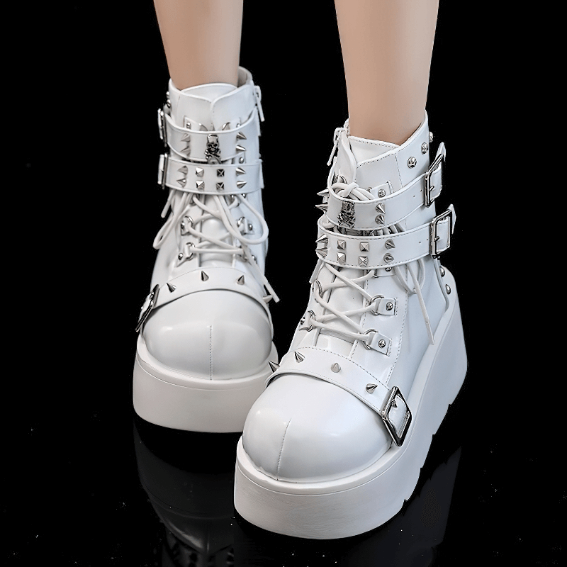 Gothic spiked platform boots for women rubber outsole bottom view