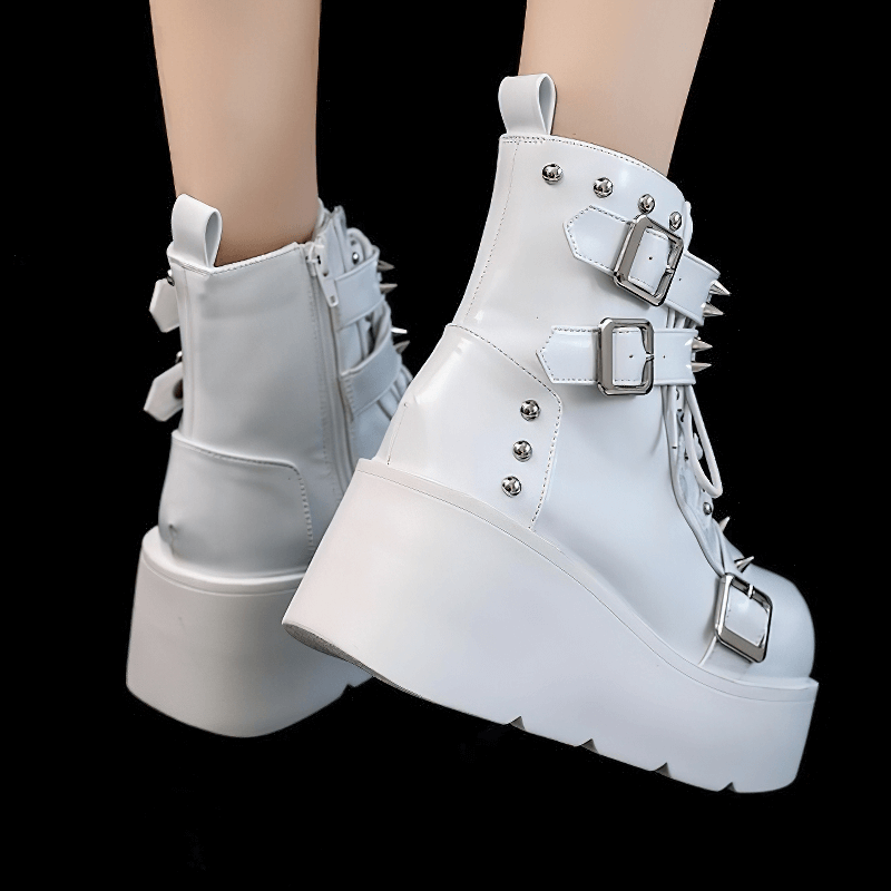 Gothic platform ankle boots women riveted punk shoes inner zip closure