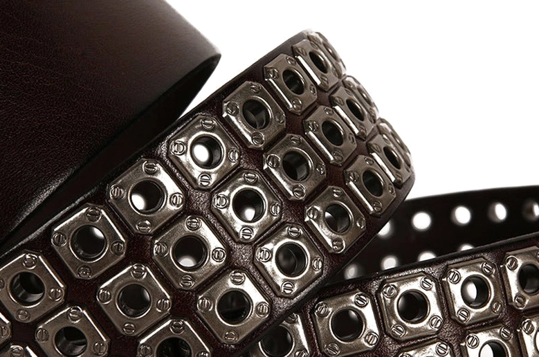 Alternative fashion studded leather gothic belt with adjustable fit and heavy-duty metal buckle hardware