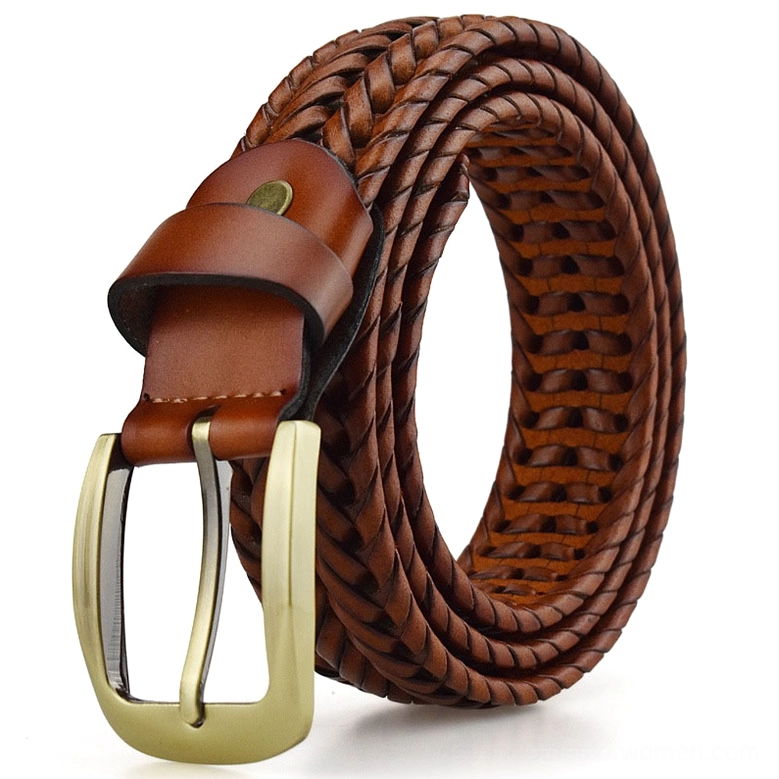 Hand-knitted gothic leather belt in alternative fashion style with metal buckle, textile pattern emphasis
