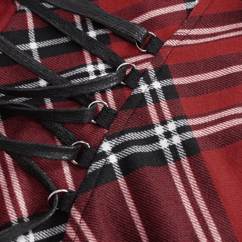 Black and red gothic plaid dress alternative styling - punk rock aesthetic with braids and accessories