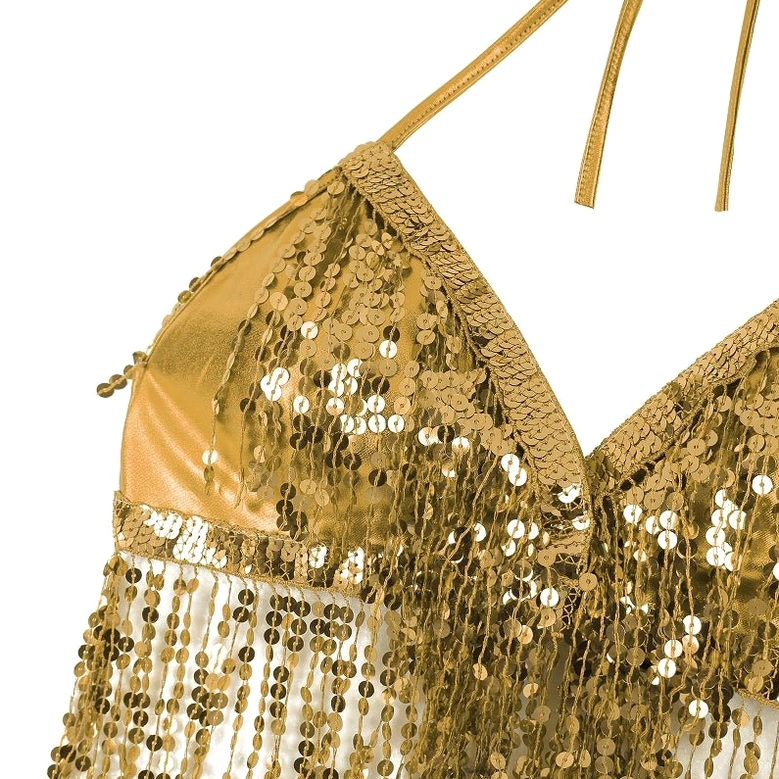 Alternative sequin halter crop top full length view