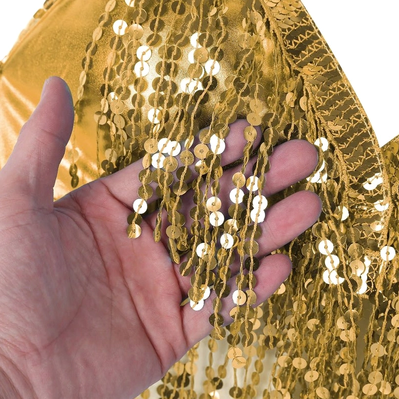 Alternative fashion sequin halter crop top full model view