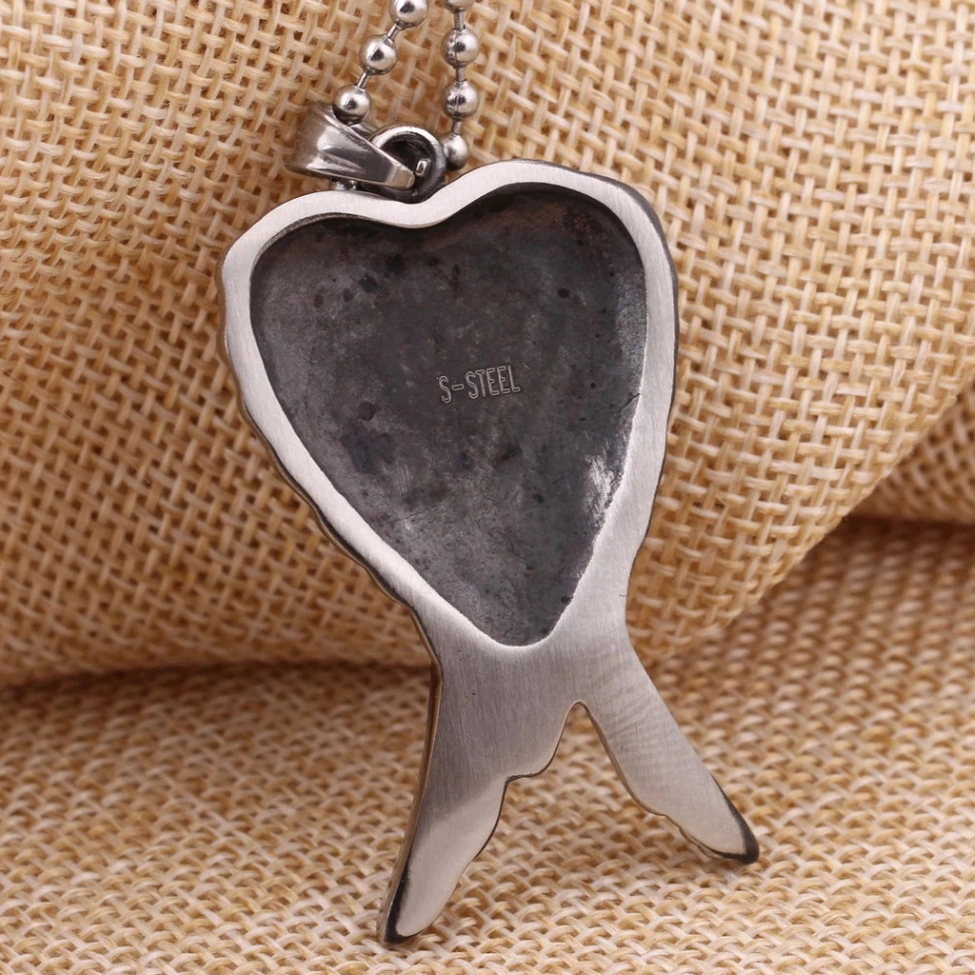 Back View of Angel Wings Gothic Pendant - Stainless Steel with S-STEEL Mark and Heart-Shaped Back Shell Design