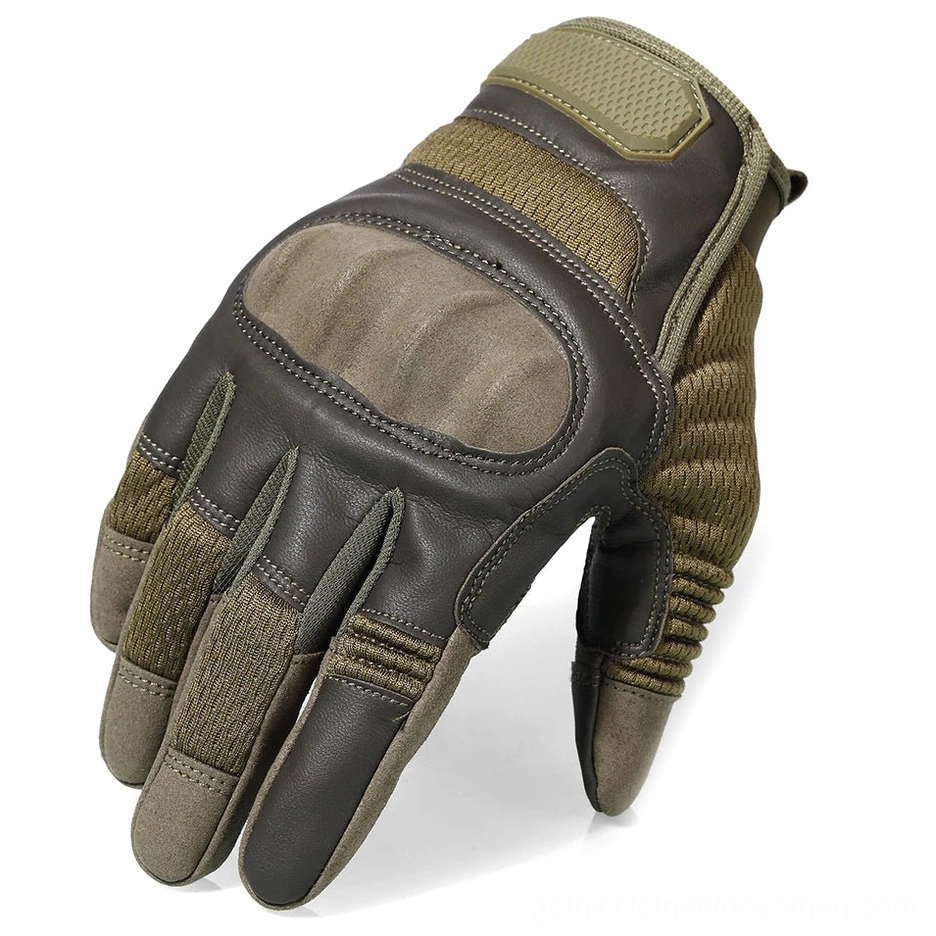 Army green and olive tactical airsoft gloves with wrist hook-and-loop fastener detail