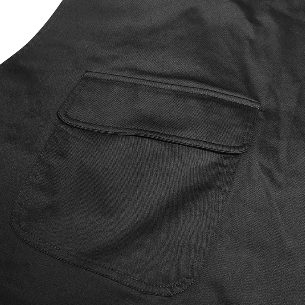 Black asymmetrical cargo gothic punk mini skirt product detail shot emphasizing craftsmanship and alternative fashion edge