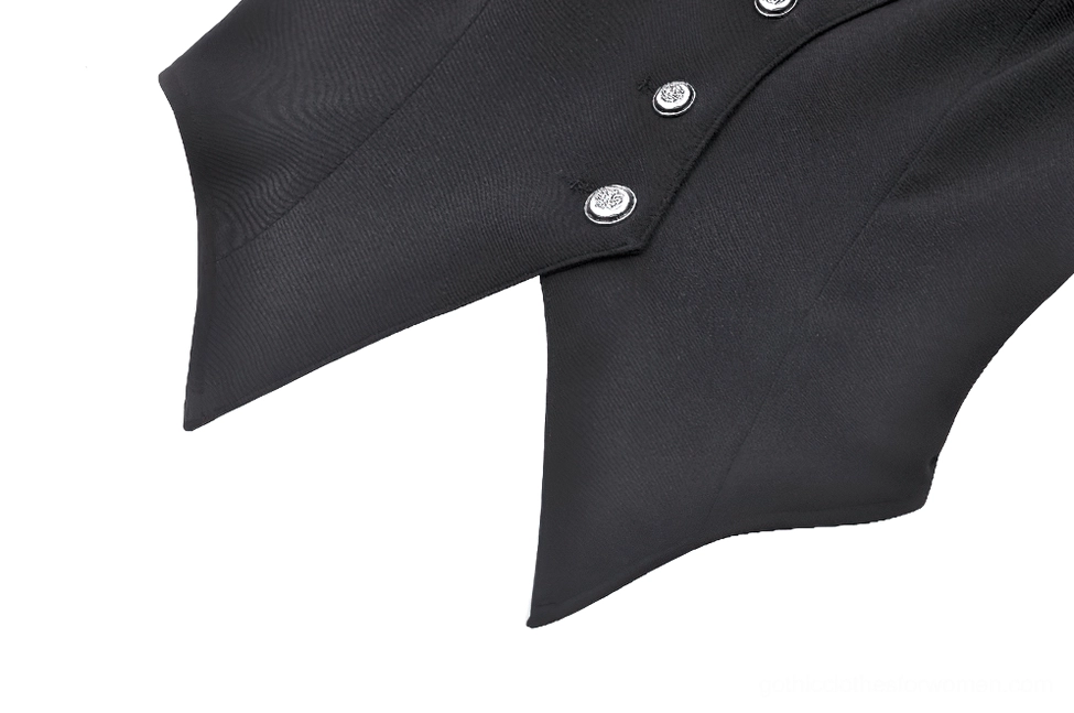 Gothic bat wing corset top alternative angle showcase with lighting that emphasizes sculptural wing silhouette