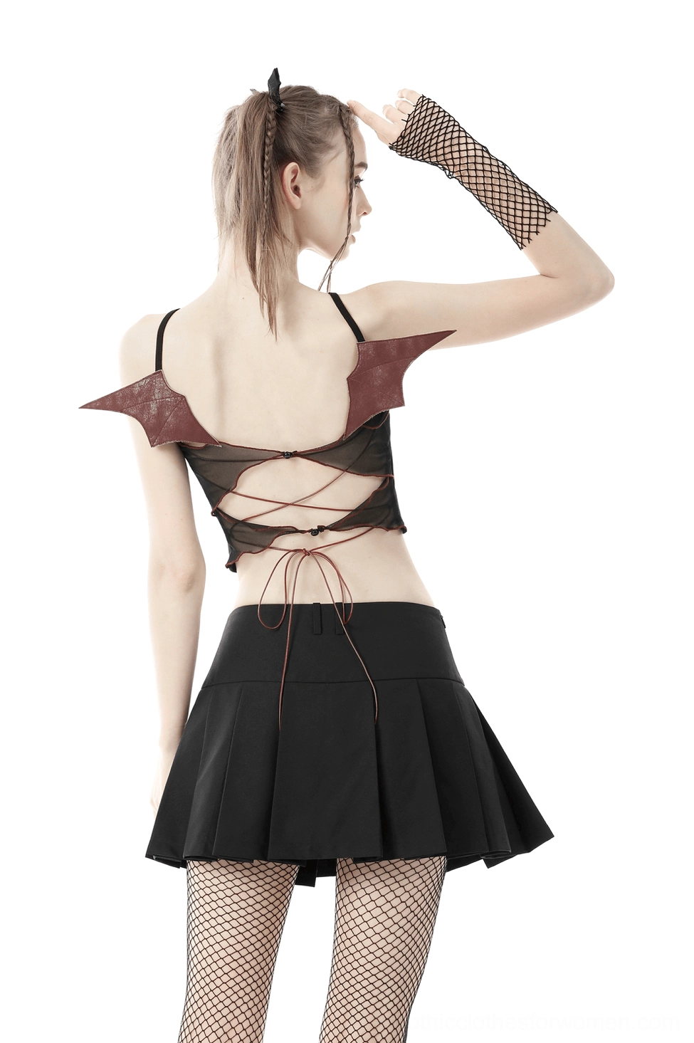 Black gothic batwing crop top another styling perspective for complete visual understanding