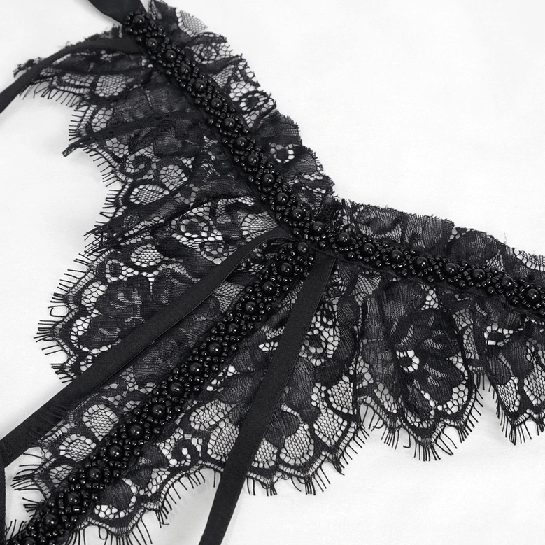 Beaded lace collar and neckline detail - gothic slip dress ornamental trim