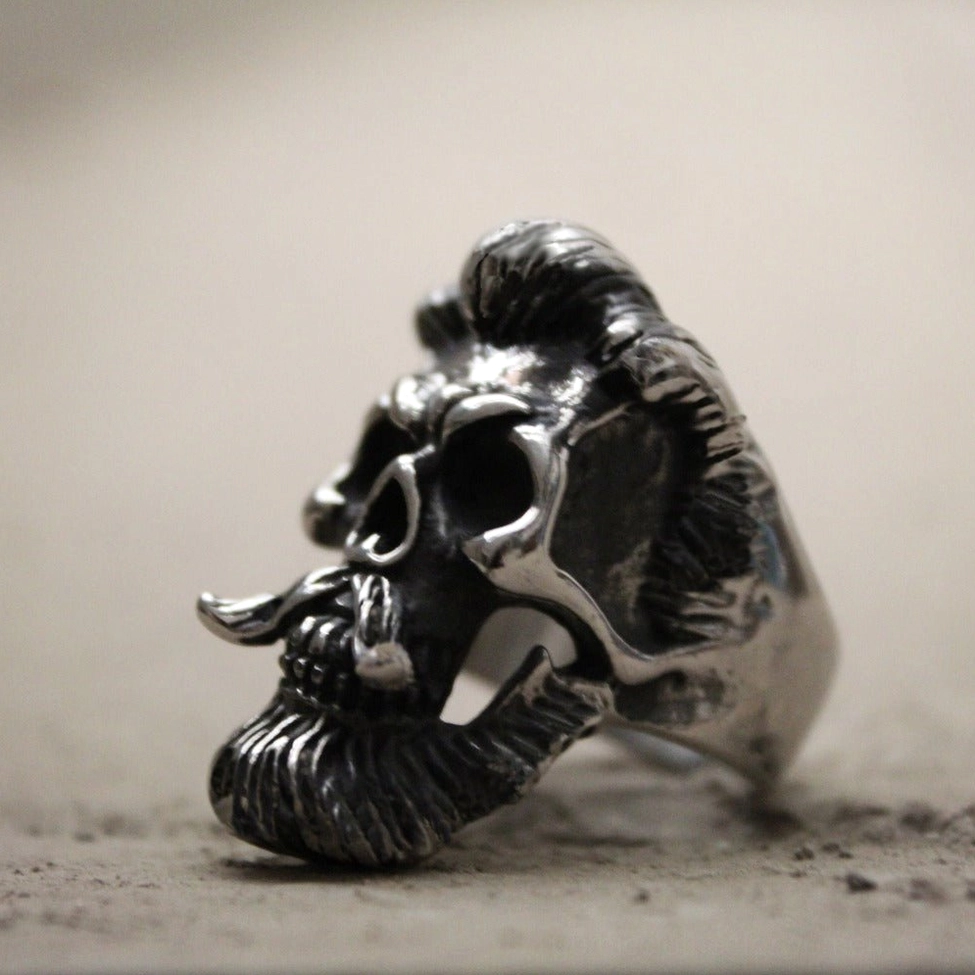 Bearded gentleman skull gothic ring stainless steel alternative fashion jewelry statement piece