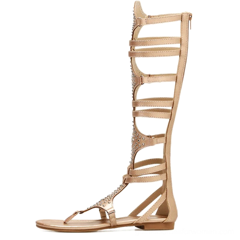Nude Beige Gladiator Sandal with Simple Strappy Cutouts - Side Profile View