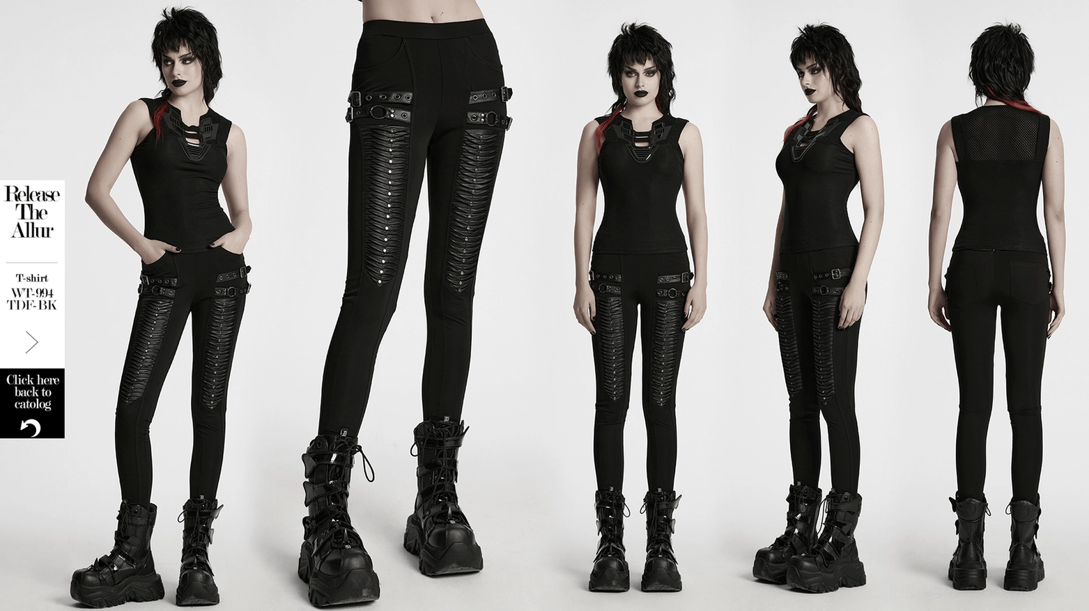 Black gothic leggings full garment view showing overall silhouette and design composition