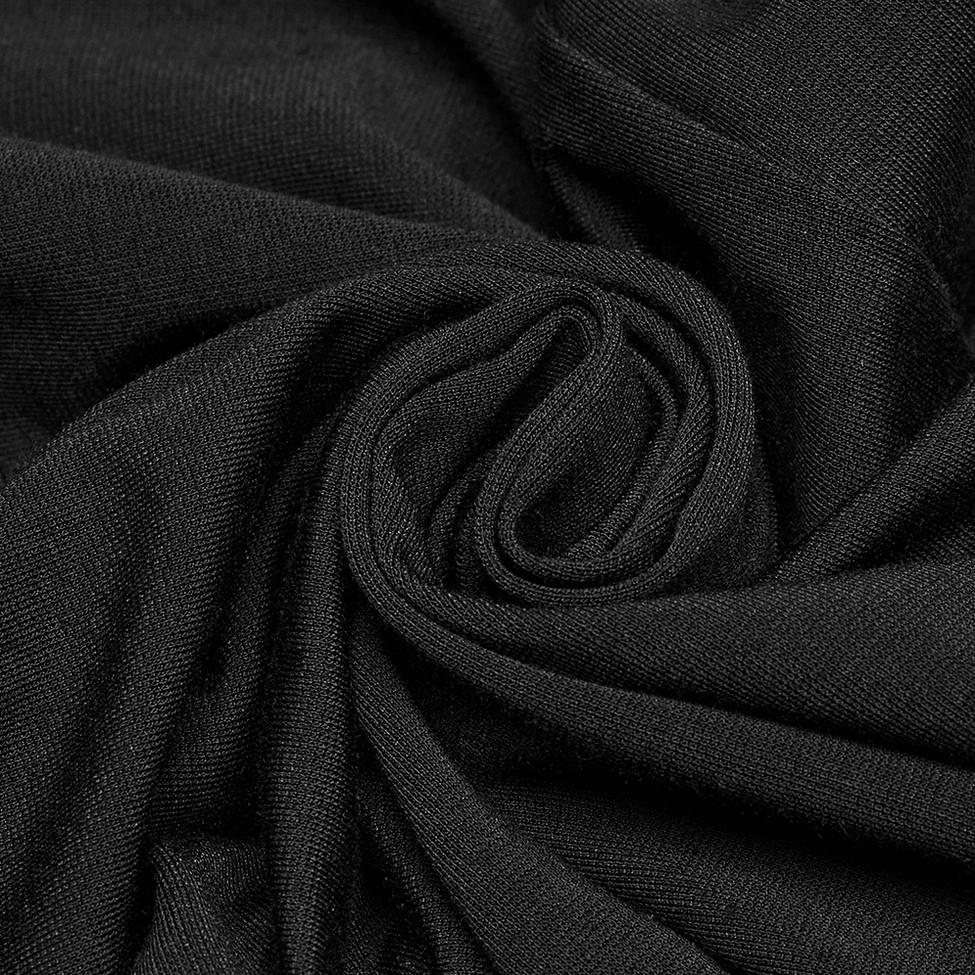 Black 3D pleated gothic leggings showcasing textile pattern and dimensional pleat construction