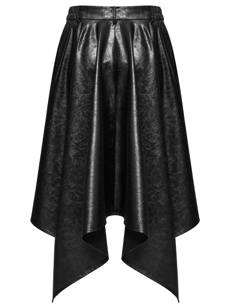 Black faux leather asymmetrical skirt back waistband and elastic detail flat lay