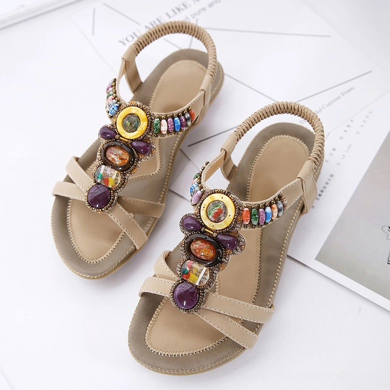 Black beaded gothic sandal showing intricate gemstone bead work and PU leather upper construction