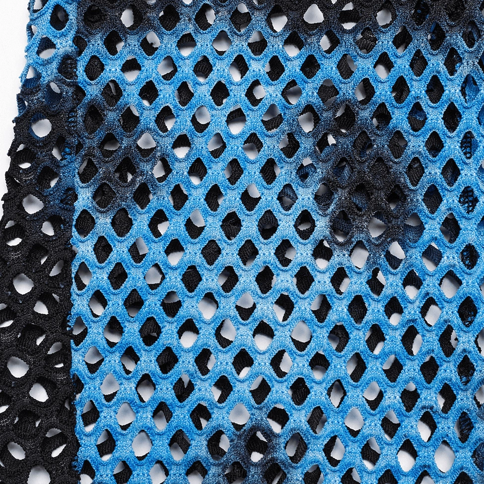 Black-blue tie-dye fishnet gothic leggings full product view showcasing textured mesh and dye pattern