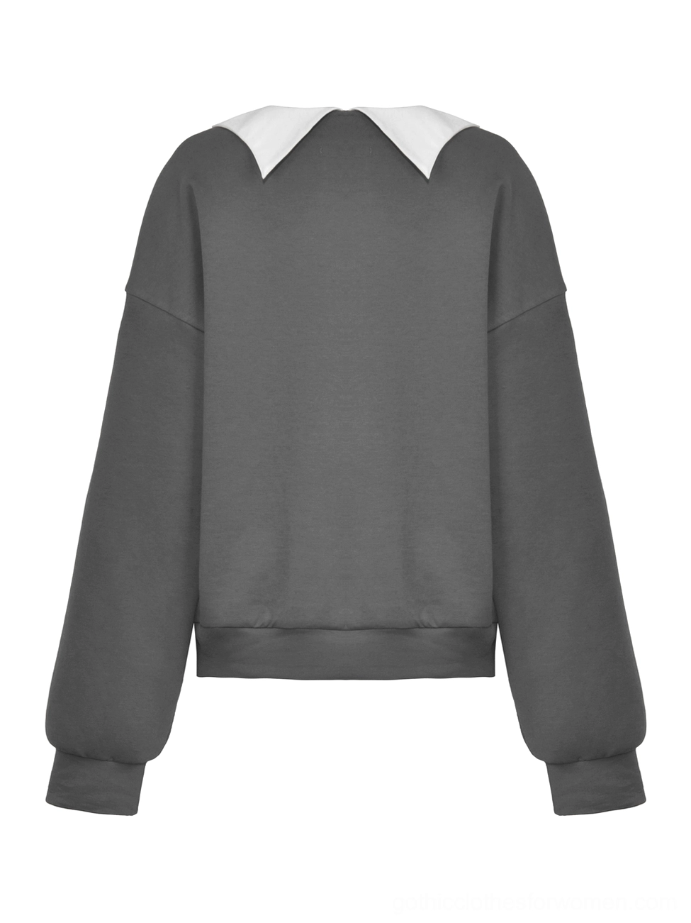 Black cat gothic sweatshirt flat lay back view showing solid dark gray fabric