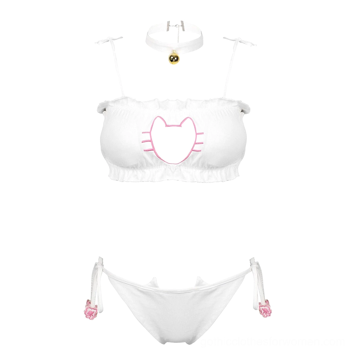 Black cat lingerie padded bra with heart cutout and lace trim detail