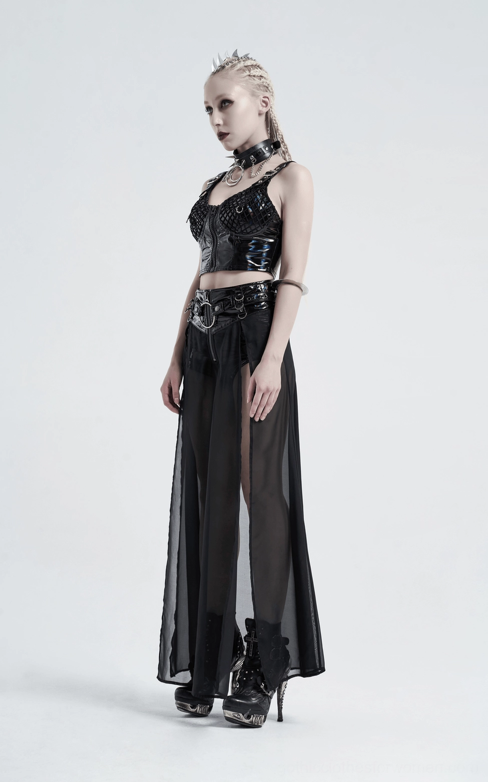 Black chiffon gothic half skirt - ethereal sheer fabric detail and drape