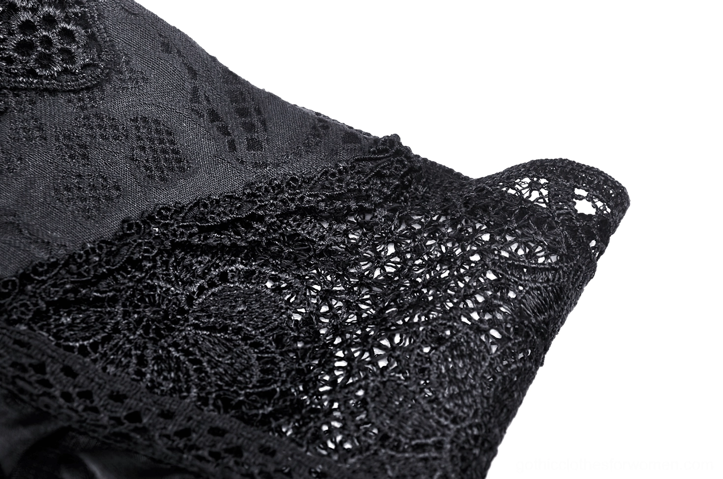 Black lace corset belt close-up of construction details including PU leather components, polyester fabric blend, and eyelet hardware quality