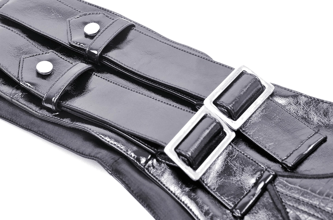 Black lace-up corset belt alternative angle showing full grommet spacing and leather construction quality