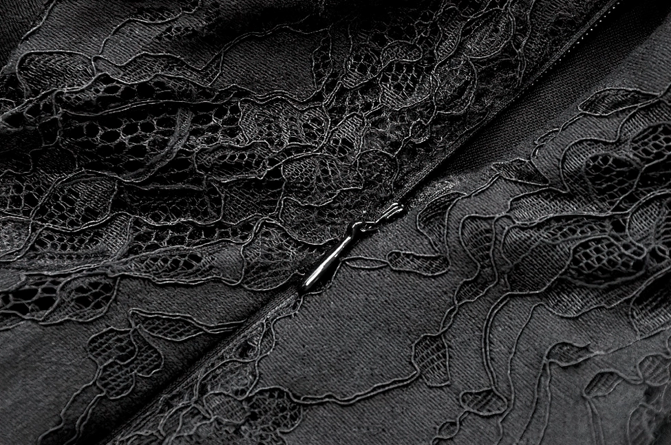 Fitted black corset bodice detail of lace puff sleeve gothic evening maxi dress