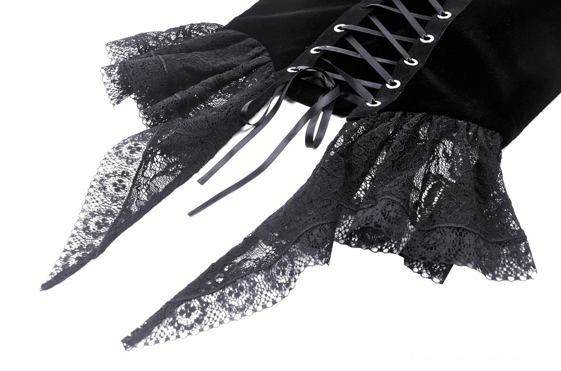 Close-up of black corset lace-up back showing ribbon fasteners and metal eyelets