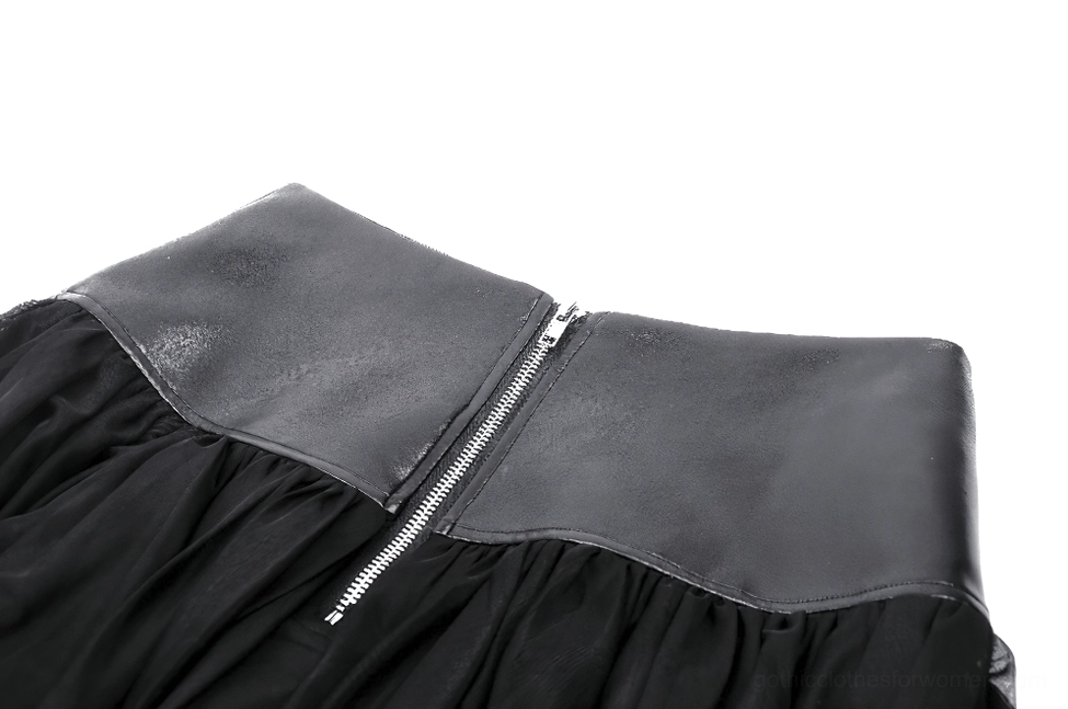 Alternative angle of black lace-up corset tulle mini skirt showcasing overall construction and silhouette