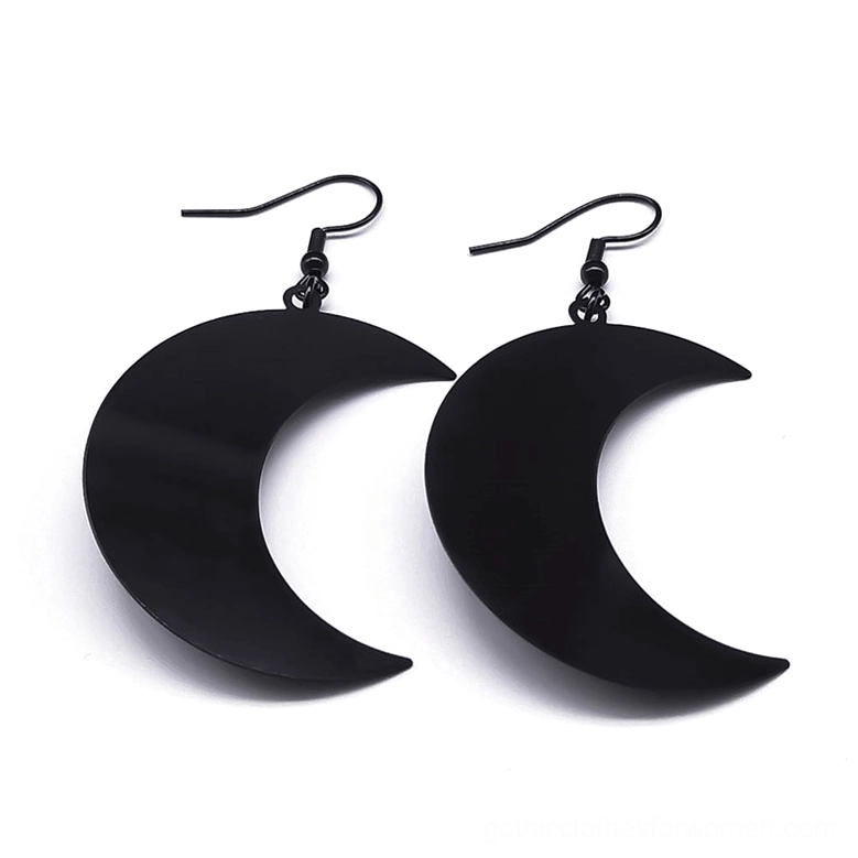 Minimalist black matte crescent moon stud earrings, gothic dangle style, no gemstone variant