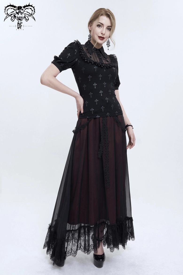 Black cross pattern gothic shirt alternative styling with modern goth aesthetic and accessories