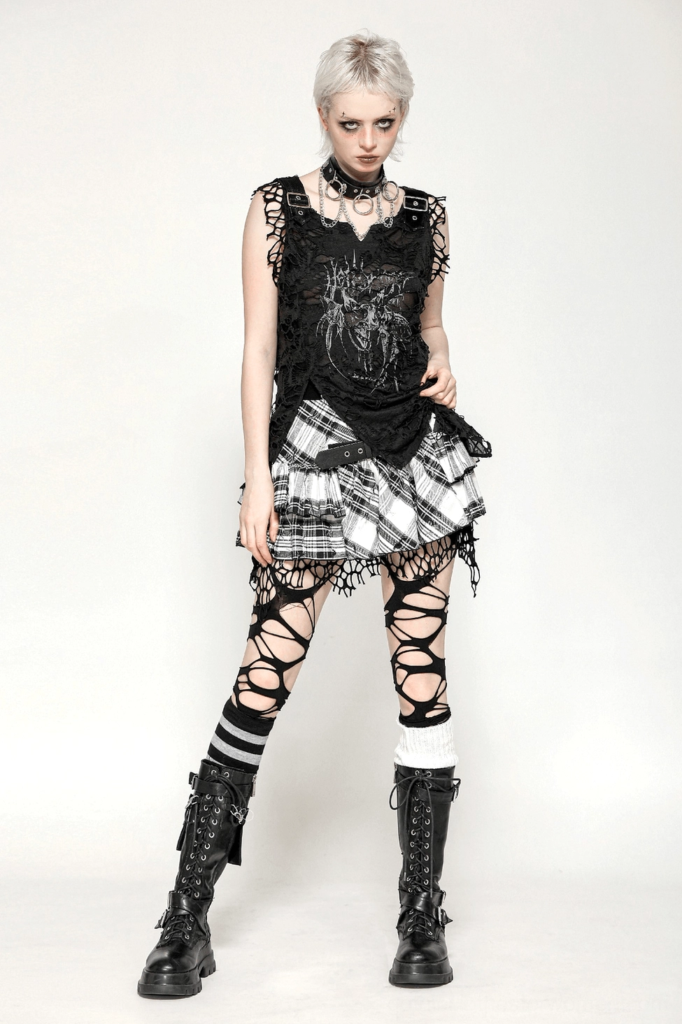 Black distressed skull tank top alternative fashion street style