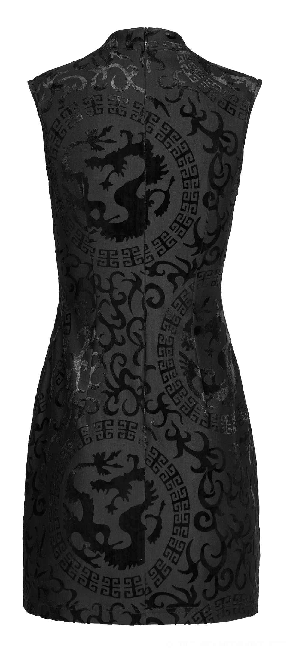 Black dragon velvet dress back flat display dragon jacquard embroidery