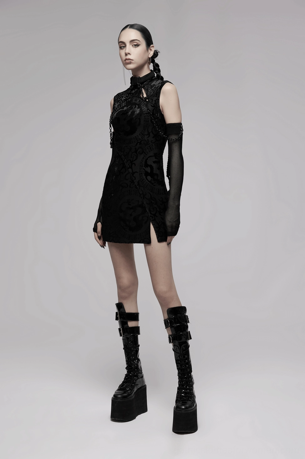 Black dragon velvet gothic dress alternative fashion evening wear