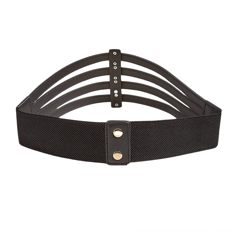 Black solid elastic wide waist belt with snap button closure, gothic fashion corset style