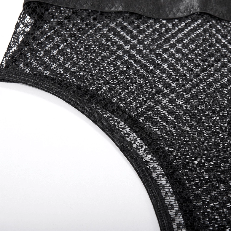 Black fishnet lace fabric close-up macro, diamond-shaped mesh texture detail