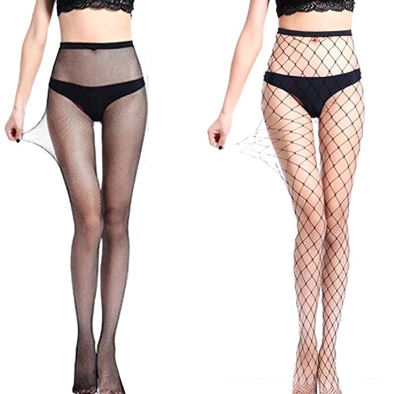 Standard diamond mesh fishnet pantyhose in black, classic balanced grid for timeless goth wardrobe essential