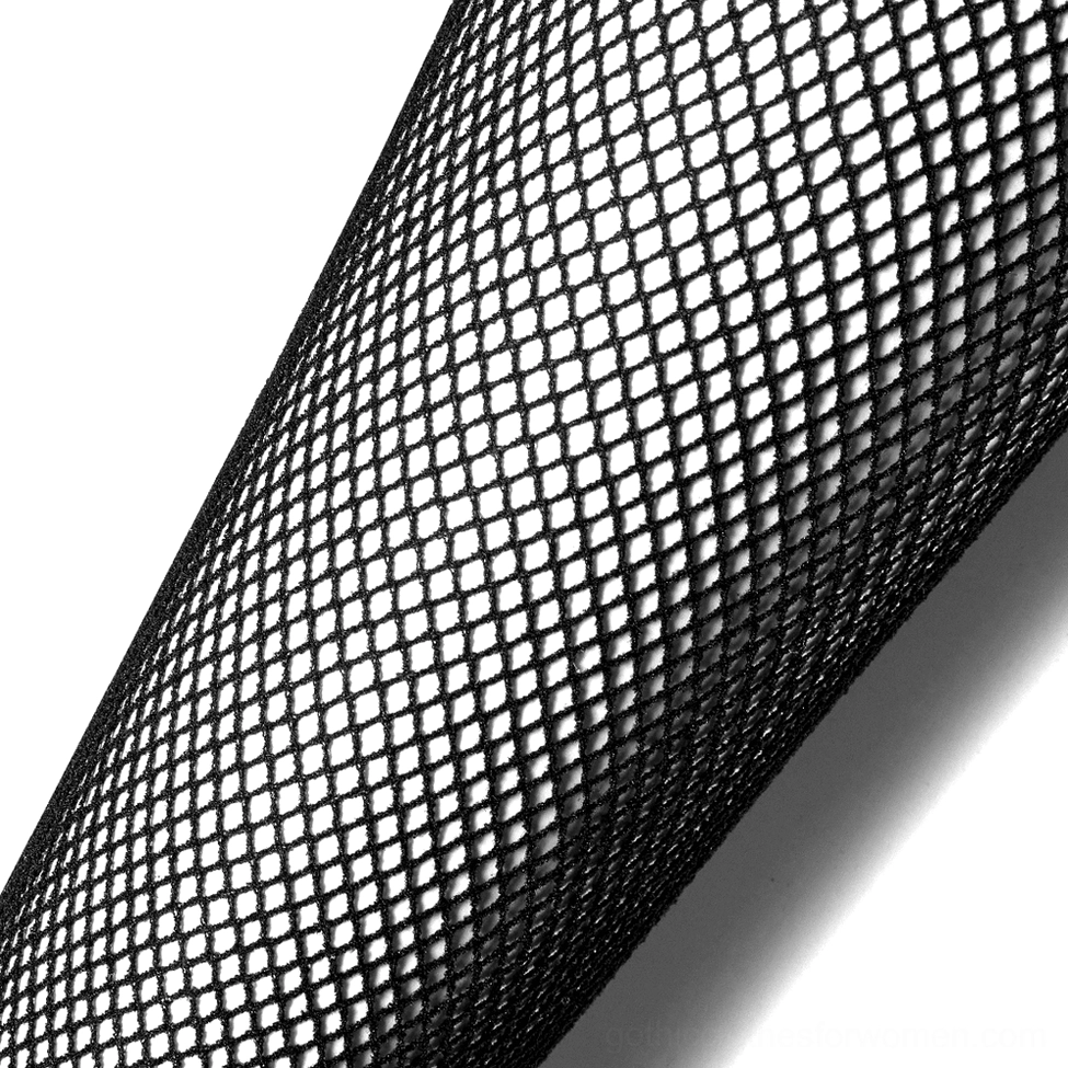 Macro photography of dense square mesh fishnet weave in black nylon material, texture close-up
