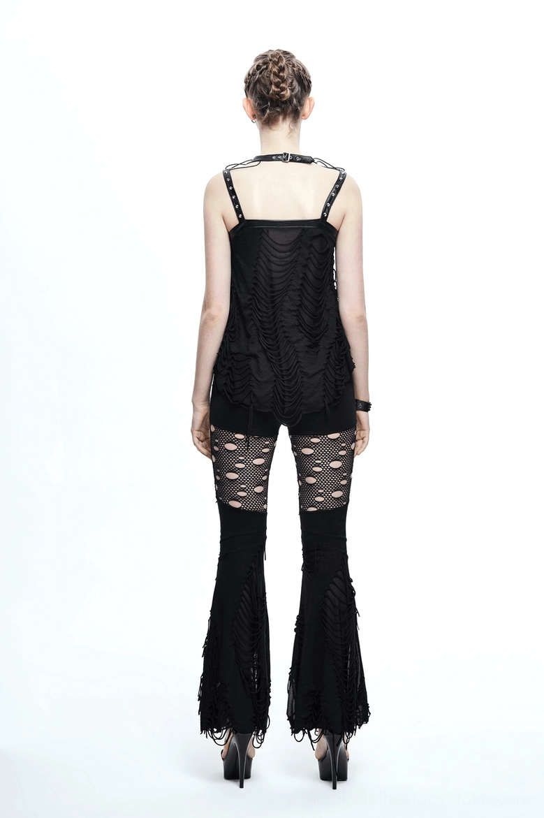 Black flared gothic trousers - full-body front display view
