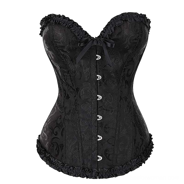 Black floral jacquard gothic corset front product shot sweetheart neckline