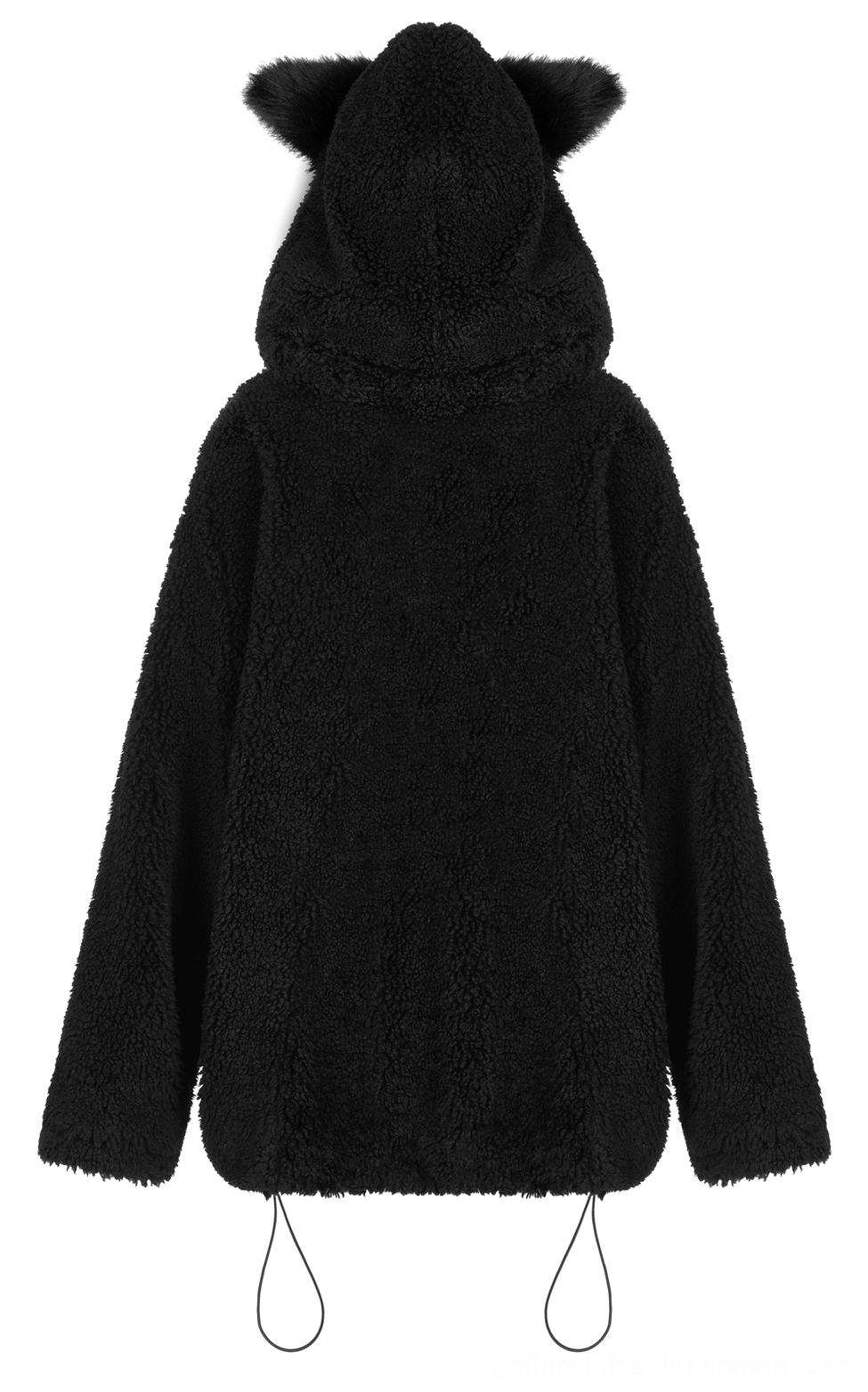 Black fox ear gothic hooded fleece jacket side pocket detail on oversized coat