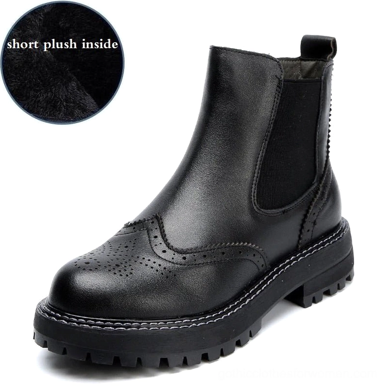 Black leather brogue Chelsea ankle boots with polished genuine leather finish