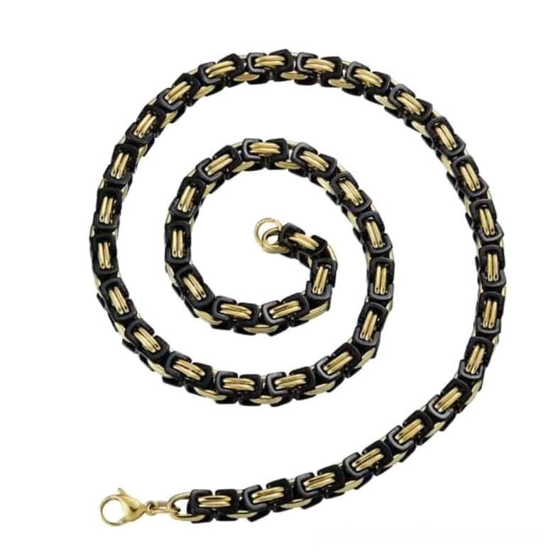 Black and gold stainless steel twisted chain necklace - gothic biker aesthetic in spiral view