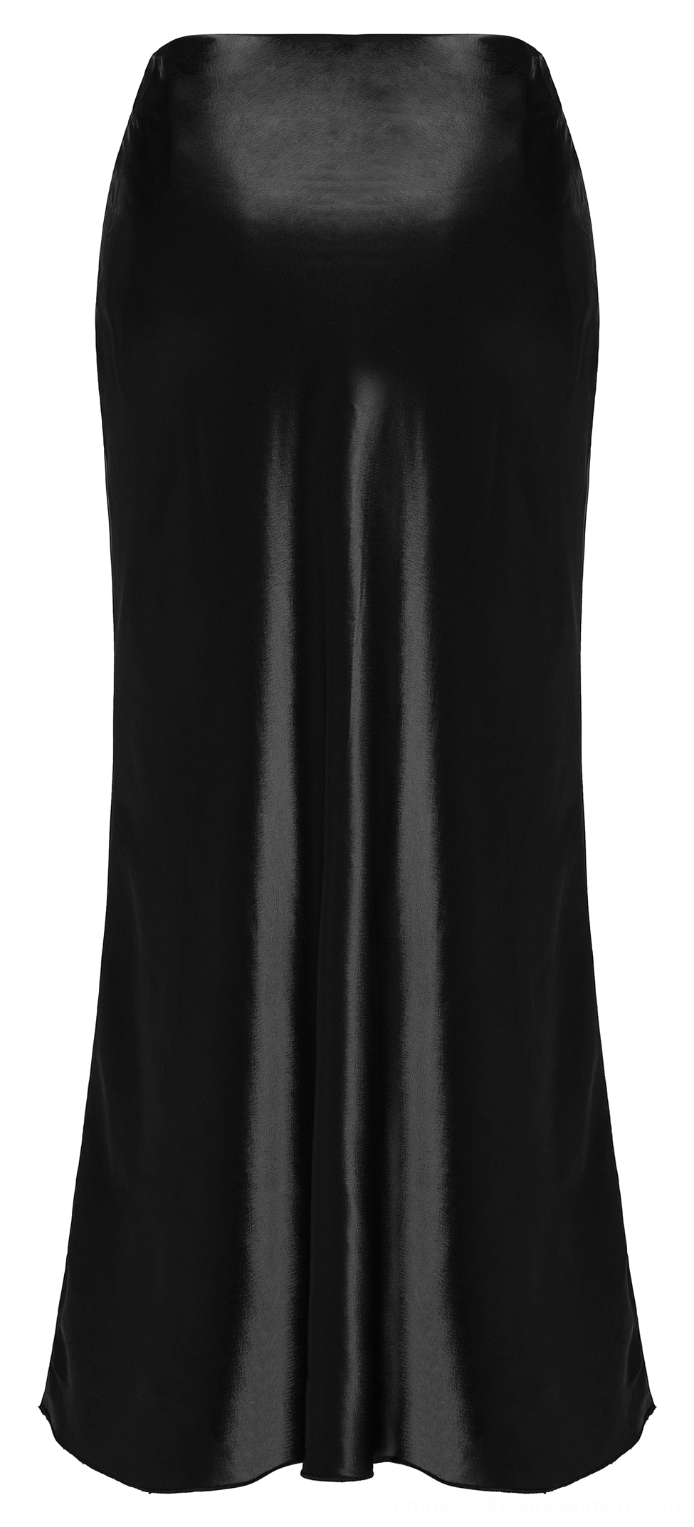 Rear flat lay view of black gothic A-line skirt showing clean back design and floor-length hem