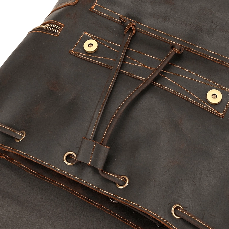 Black gothic leather backpack urban exploration style presentation