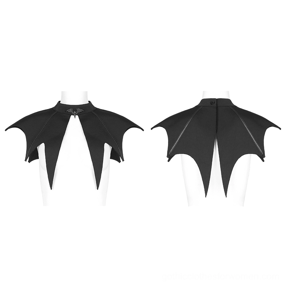 Black gothic bat cape front and back product display showing complete design