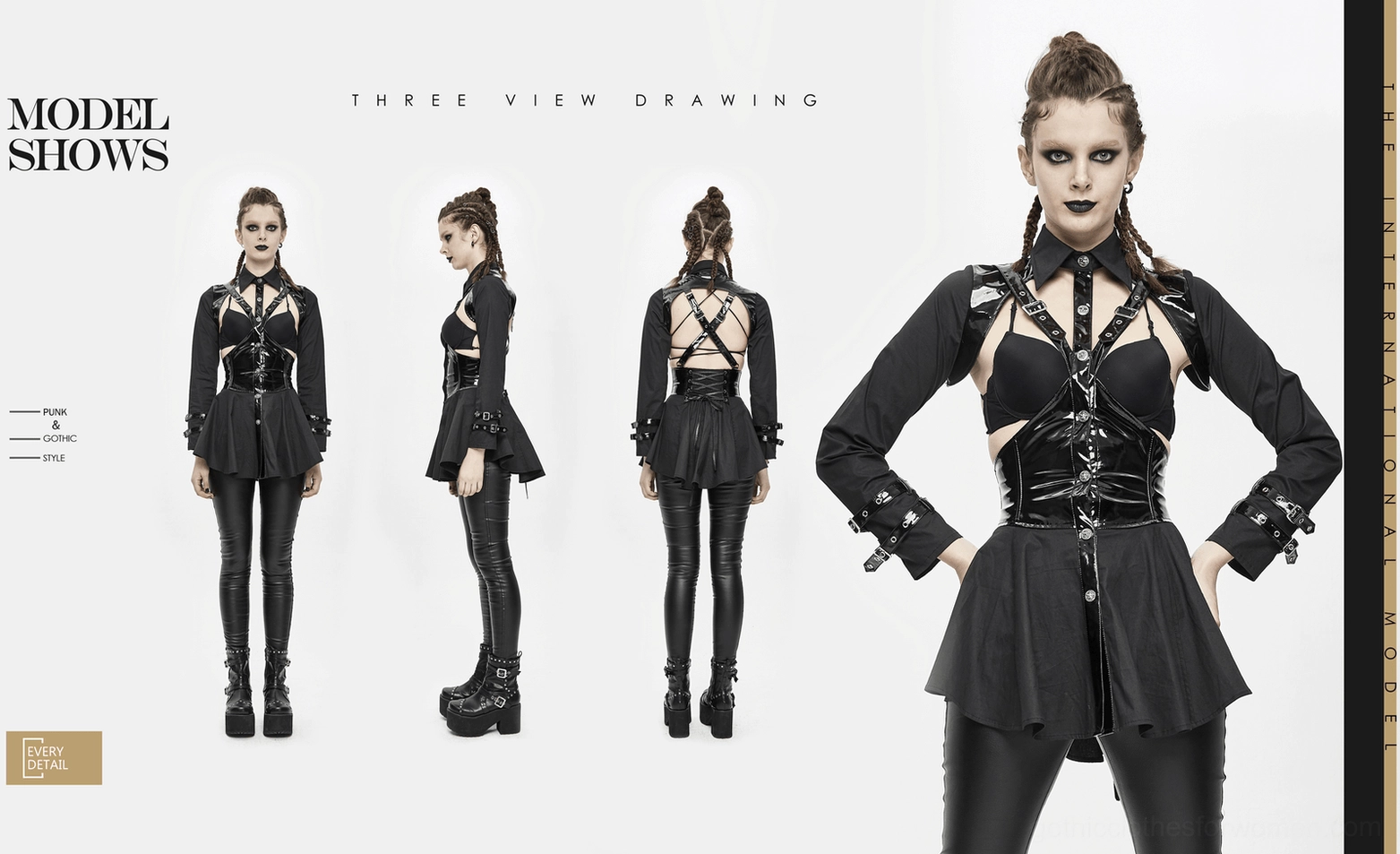 Black gothic blouse comprehensive view - all design features and silhouette visible