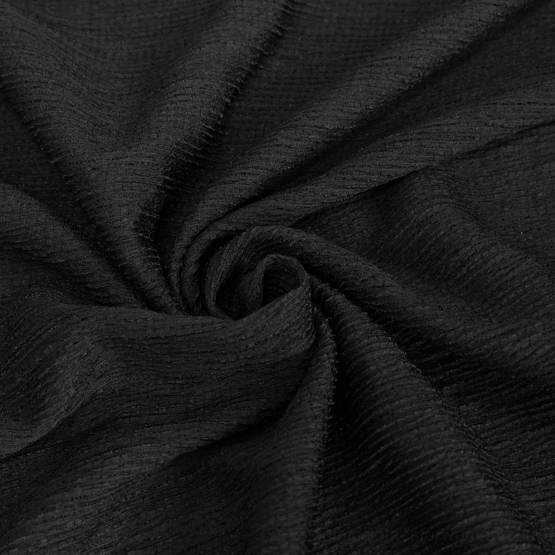 Additional detail view of black gothic stand collar blouse construction and appliqué embellishments