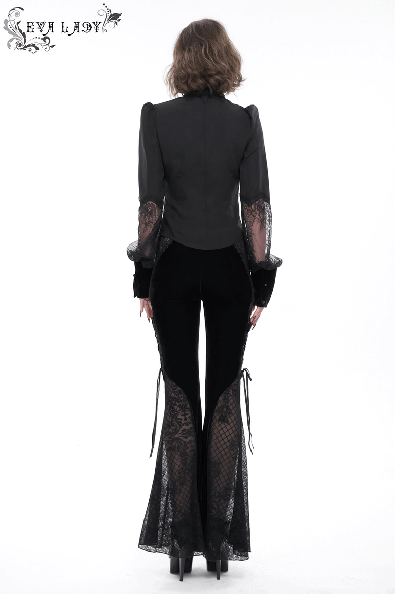 Black gothic blouse showing full garment structure including sleeves crown collar and button closure system
