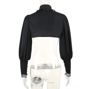 Gothic cropped bolero back view showcasing lace wrist cuffs and tailored fit