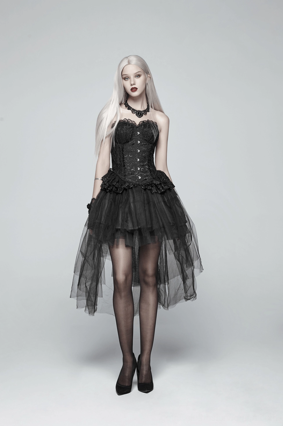 Black gothic bustle skirt comprehensive product display showing full design and construction